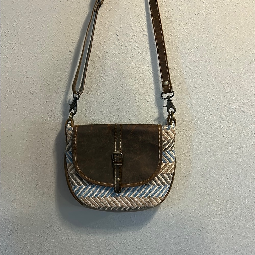 Myra‎ Bag Winner Crossbody Leather and Cotton Chevron Bag